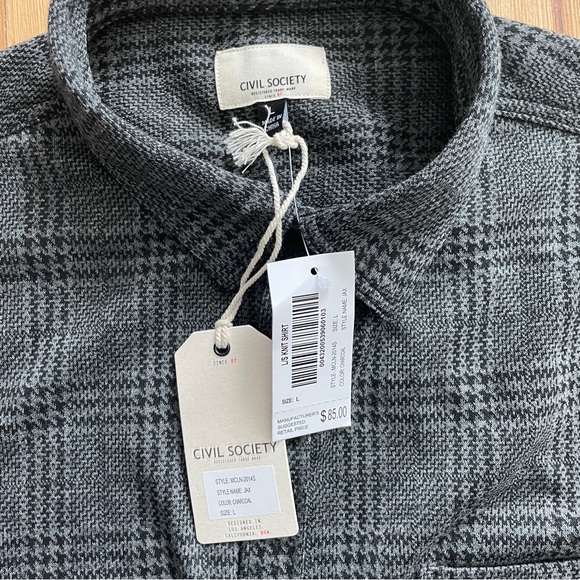 Casual button down shirt. Grey and black plaid. New with tags. - Picture 2 of 2
